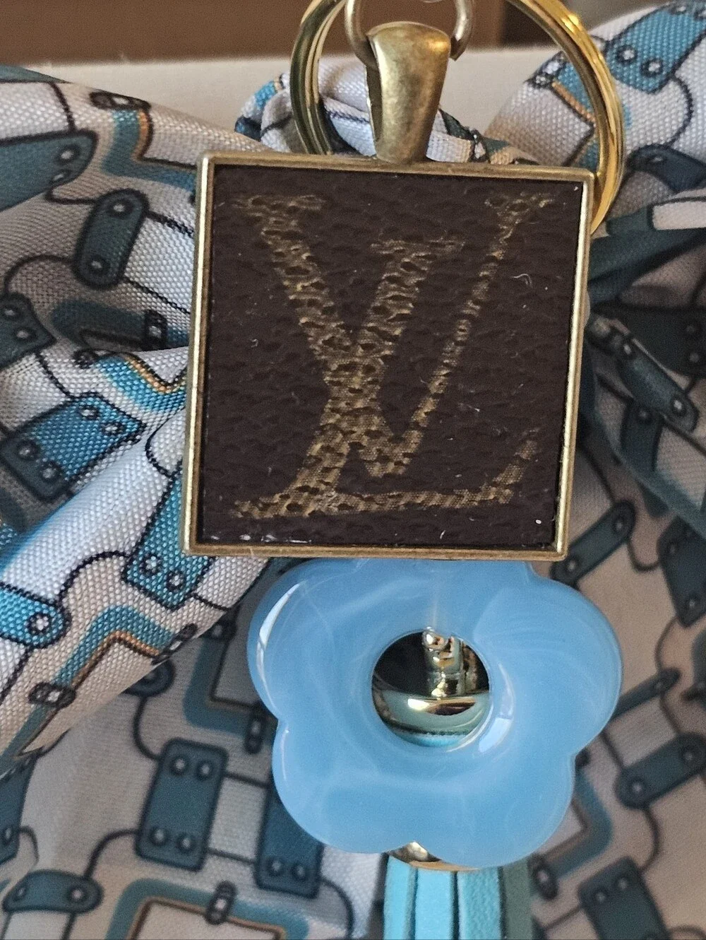 Louis Vuitton Piece in Pendant on Keychain w/Twilly & Charms